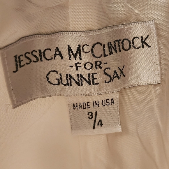 Jessica McClintock Gunne Sax Dress 3/4 Strapless Fit & Flare White Silky Black S - Picture 8 of 13